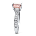 White Gold Emerald Morganite Diamond 3-Stone Engagement Ring with 2 1/2ct of Yaffie Finest Gems