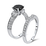 Custom Made By Yaffie ™ 2.5ct Black Round Diamond Bridal Set In White Gold Engagement Ring