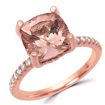 Rose Gold Morganite Diamond Engagement Ring with Cushion Cut Stone - Yaffie 2 1/3 ct TGW