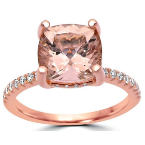 2 1/3 ct TGW Cushion Cut Morganite Diamond Engagement Ring Rose Gold - Custom Made By Yaffie™
