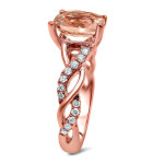 Rose Gold Morganite Diamond Ring with 2.2 Carats of Cushion Cut Brilliance