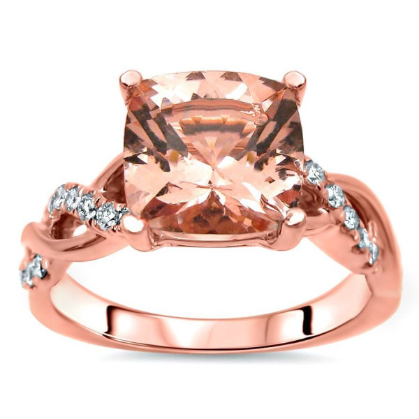 Rose Gold Morganite Diamond Ring with 2.2 Carats of Cushion Cut Brilliance