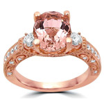 Rose Gold Oval Morganite 3 Stone Diamond Engagement Ring with 2.16 Carat Total Weight by Yaffie 2