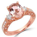 Rose Gold 3 Stone Diamond and Oval Morganite Engagement Ring - Yaffie 2 1/6 TGW