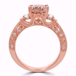 Rose Gold Oval Morganite 3 Stone Diamond Engagement Ring with 2.16 Carat Total Weight by Yaffie 2