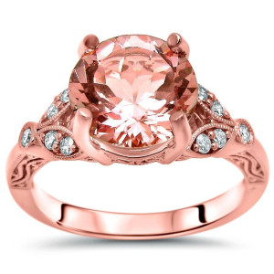 Rose Gold Morganite Diamond Engagement Ring with 2.16 Carats (2 1/6 TGW) by Yaffie