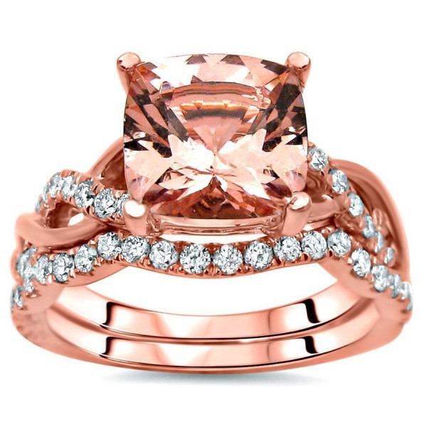 Rose Gold Yaffie 2.4 CTW Diamond & Morganite Engagement Ring Set