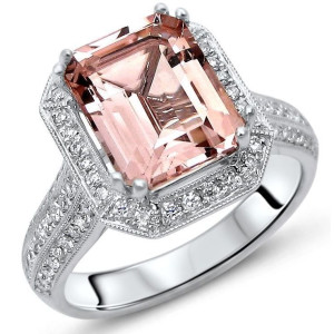 2 2/5 TGW Emerald Cut Morganite Diamond Engagement Ring White Gold - Custom Made By Yaffie™