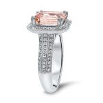 White Gold Engagement Ring with 2 2/5 TGW Emerald Cut Morganite Diamond, from Yaffie