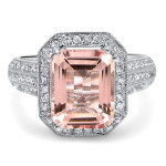 White Gold Engagement Ring with Dazzling 2 2/5 TGW Morganite and Diamond Cut by Yaffie 2