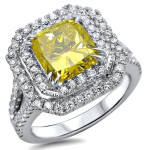 Canaryluxe Yellow Diamond Ring in White Gold with Cushion Cut Sparkle - Yaffie 2.75