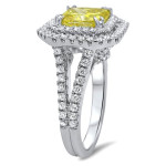 Canaryluxe Yellow Diamond Ring in White Gold with Cushion Cut Sparkle - Yaffie 2.75