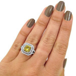 Engage with elegance using a Yaffie Canary Yellow Diamond Ring with Cushion Cut, 2 3/4 size and in White Gold.