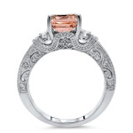 White Gold Engagement Ring Set with Emerald Morganite Diamond Trio - Yaffie 2 4/5 TGW