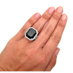 Yaffie ™ Custom Black Diamond Engagement Ring: 23 1/5ct Emerald Cut on a Golden Band.