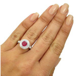 Sparkling Yaffie Double Halo Ruby and Diamond Engagement Ring (2ct TWG) in White Gold