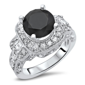 Yaffie ™ Bespoke Black Round Diamond Engagement Ring - 3 1/2ct in Gold