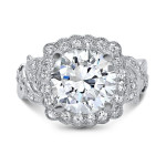 White Gold Moissanite Diamond Engagement Ring with a 3 1/4 Carat TGW Round Gem by Yaffie.