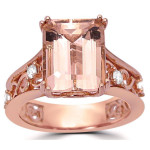 Vintage Rose Gold Yaffie Engagement Ring with 3.17 ct Emerald Morganite and Diamonds