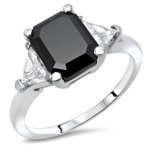 Custom Yaffie™ Black Gold 3 Stone Engagement Ring with Trillion Cut Diamond and Emerald Cut Diamond (3 3/5 total carats)