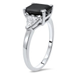 Custom Yaffie™ Black Gold 3 Stone Engagement Ring with Trillion Cut Diamond and Emerald Cut Diamond (3 3/5 total carats)