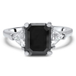 Custom Yaffie™ Black Gold 3 Stone Engagement Ring with Trillion Cut Diamond and Emerald Cut Diamond (3 3/5 total carats)