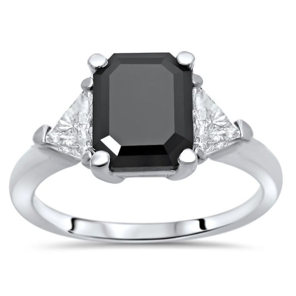 Custom Yaffie™ Black Gold 3 Stone Engagement Ring with Trillion Cut Diamond and Emerald Cut Diamond (3 3/5 total carats)