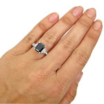 Custom Yaffie™ Black Gold 3 Stone Engagement Ring with Trillion Cut Diamond and Emerald Cut Diamond (3 3/5 total carats)