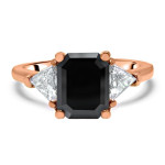 Custom-Made Rose Gold Engagement Ring with Trillion Cut Black Emerald & Diamond Stones - Yaffie™