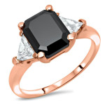 Custom-Made Rose Gold Engagement Ring with Trillion Cut Black Emerald & Diamond Stones - Yaffie™