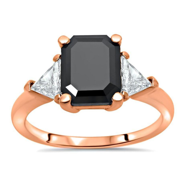 Black Emerald Cut Diamond Trillion Cut Rose Gold Engagement Ring - Expertly Crafted by Yaffie ™