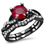 Yaffie Custom Black Gold Engagement Ring Set with SI1/SI2 F/G Ruby Diamond, featuring a Total Gem Weight of 1.4k!