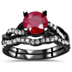 Yaffie Custom Black Gold Engagement Ring Set with SI1/SI2 F/G Ruby Diamond, featuring a Total Gem Weight of 1.4k!