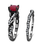 Yaffie Custom Black Gold Bridal Set: Ruby Diamond Engagement Ring with 1 2/5k TGW and SI1/SI2 F/G Quality.