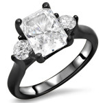 Yaffie Dazzling Black Gold Radiant Cut Moissanite 3-Stone Engagement Ring with 2k TGW Diamonds – One of a Kind!