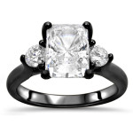 Yaffie Dazzling Black Gold Radiant Cut Moissanite 3-Stone Engagement Ring with 2k TGW Diamonds – One of a Kind!