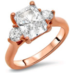 Radiant Rose Gold Moissanite 3-Stone Engagement Ring with 2k TGW Diamonds from Yaffie Collection.