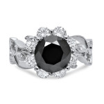 Yaffie ™ Custom Stunning Black Diamond Floral Engagement Ring - Collection White Gold, 2 3/5ct TDW.