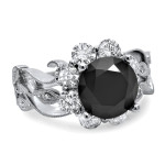 Yaffie ™ Custom Stunning Black Diamond Floral Engagement Ring - Collection White Gold, 2 3/5ct TDW.