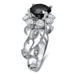 Yaffie ™ Custom Stunning Black Diamond Floral Engagement Ring - Collection White Gold, 2 3/5ct TDW.