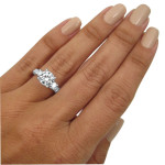 White Gold Sparkling Moissanite Diamond 3 Stone Engagement Ring by Yaffie Collection (2 1/3ct)