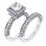 Platinum Halo Diamond Bridal Ring Set - 3 Carats by Yaffie