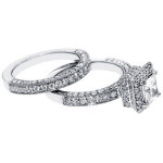 Platinum Halo Diamond Bridal Ring Set - 3 Carats by Yaffie