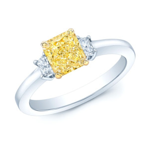 Fancy Intense Yellow Diamond Engagement Ring with GIA Certification by Yaffie, in Platinum and Gold with 1 1/10ct
