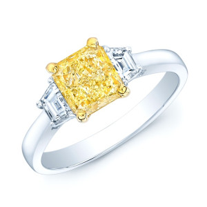 Fancy Light Yellow Diamond Engagement Ring, GIA-certified, Featuring Yaffie Platinum and Gold - 1 1/2ct.