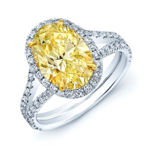 Sparkling Yellow Oval Diamond Ring: Yaffie Platinum & Gold, GIA-Certified .31ct TDW