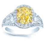 Fancy Yellow Diamond Engagement Ring with GIA Certification - Yaffie Platinum and Gold, 3.6ct Total Weight