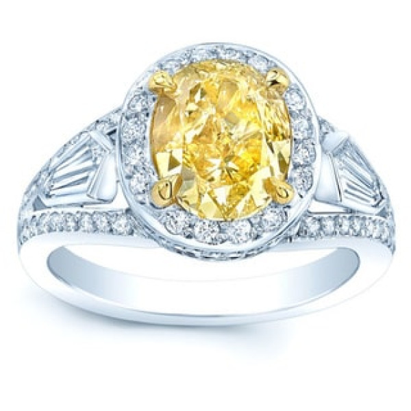 Fancy Yellow Diamond Engagement Ring with GIA Certification - Yaffie Platinum and Gold, 3.6ct Total Weight
