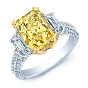 Dazzling Yaffie Ring: 3 5/8ct of Platinum & Gold with a Fancy Light Yellow Diamond