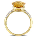 Gold Signature Collection Round Citrine and Diamond Engagement Ring with Checkered Detailing and 0.20ct Total Diamond Weight
